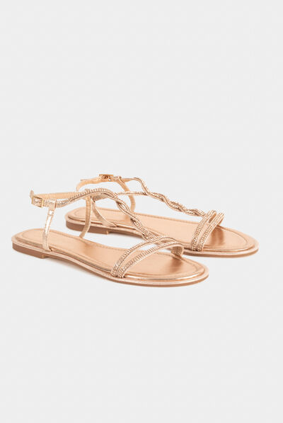 Sandales spartiates plates avec strass rose femme