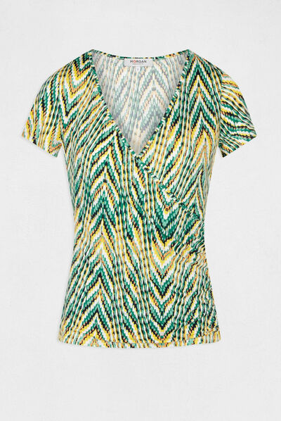 T-shirt manches courtes imprimé abstrait vert femme