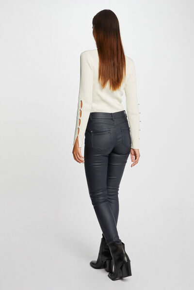 Pantalon skinny enduit marine femme