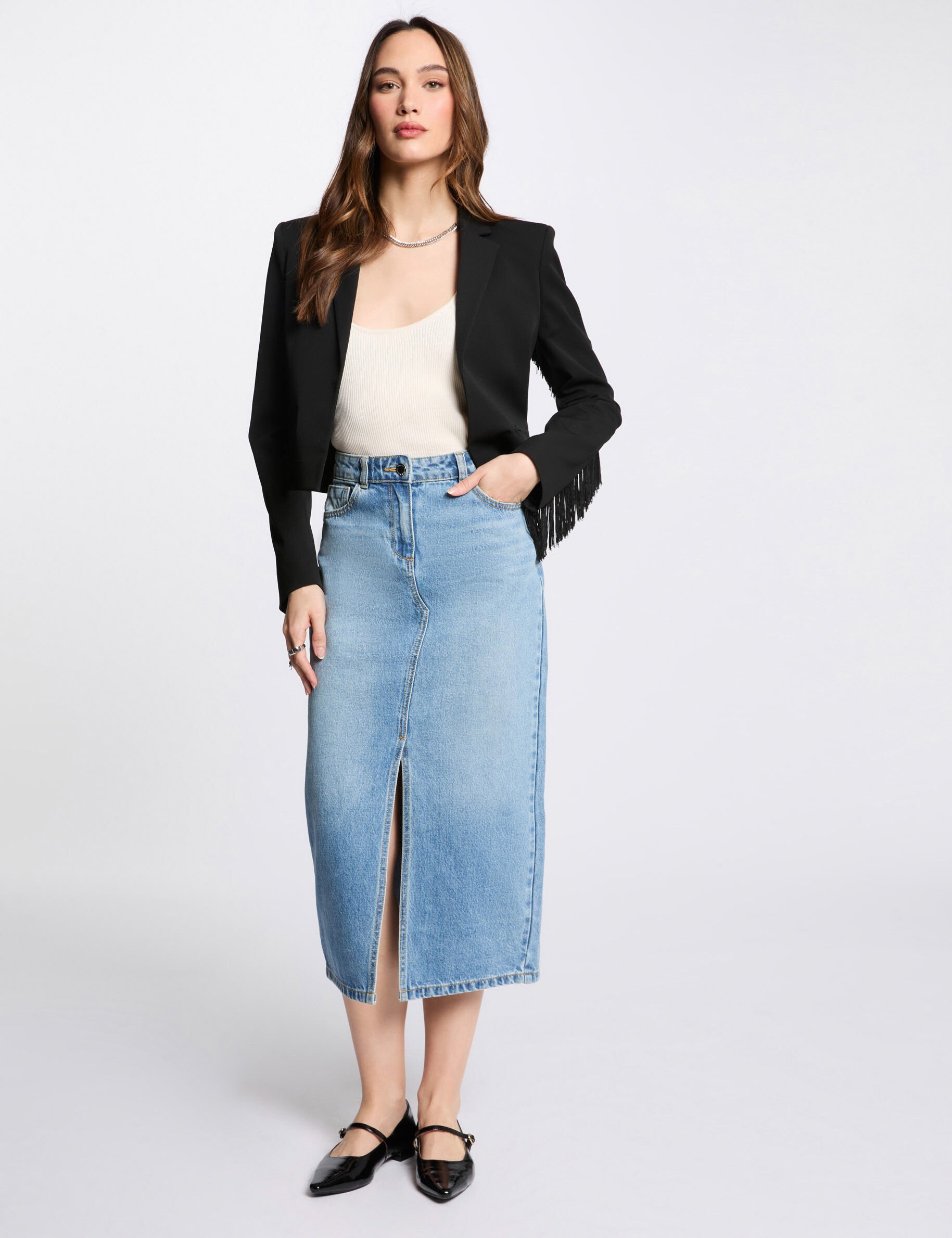 Blazer avec franges noir femme