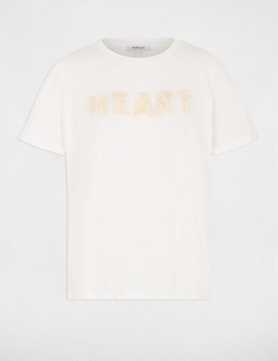 T-shirt broderie en relief blanc femme