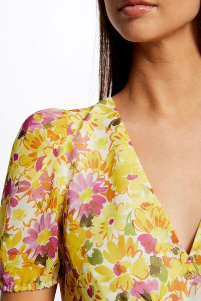 Robe trap&egrave;ze &agrave; volants imprim&eacute; floral multico femme