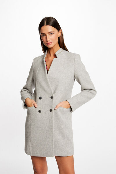 Manteau cintré boutonné gris clair femme