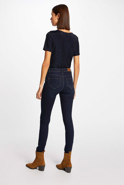 T-shirt manches courtes avec col en V marine femme
