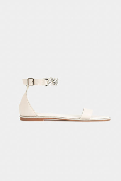 Sandales plates avec chaîne beige femme
