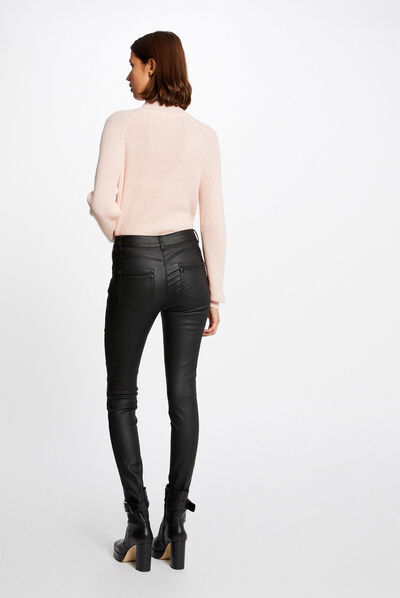 Pantalon skinny enduit noir femme