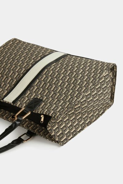 Sac cabas imprimé graphique noir femme