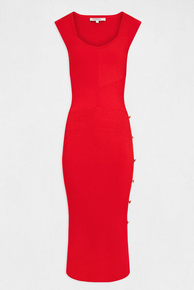 Robe pull longue ajustée sans manches rouge femme