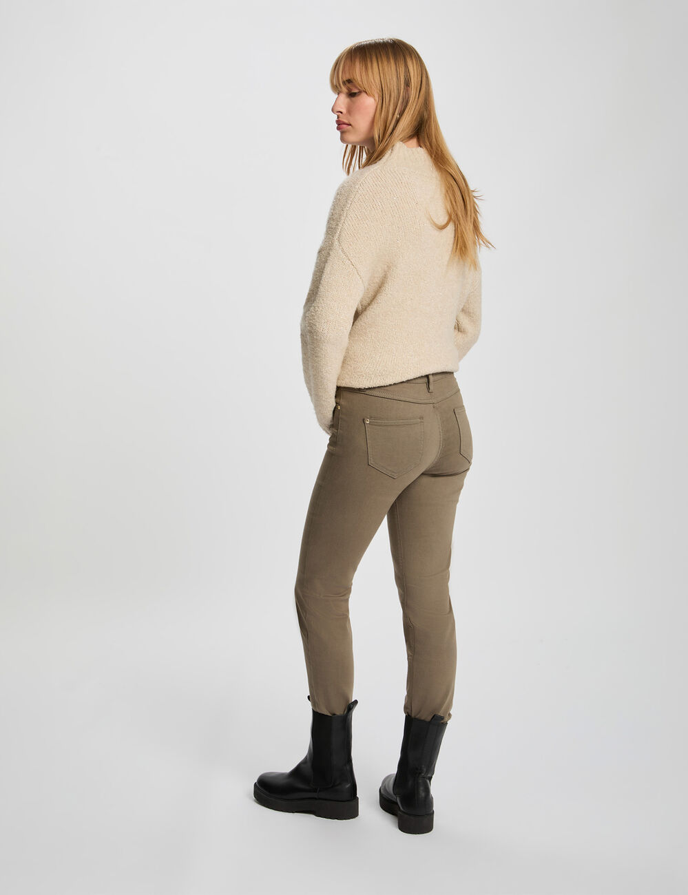 Pantalon droit vert kaki femme
