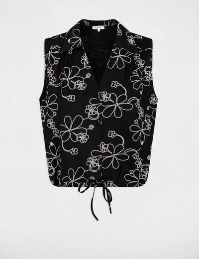 Chemise sans manches col v noir femme