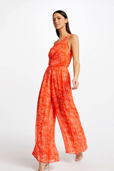 Combinaison large imprimé léopard caramel femme