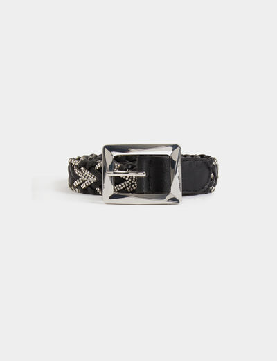 Ceinture fine tressée noir femme