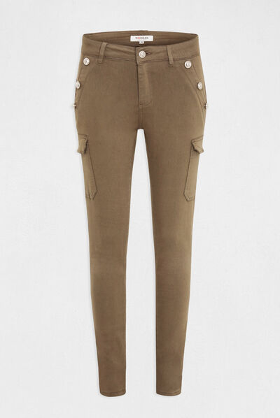 Jeans cargo skinny à ponts vert kaki femme