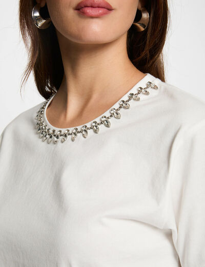 T-shirt manches courtes bijoux blanc femme