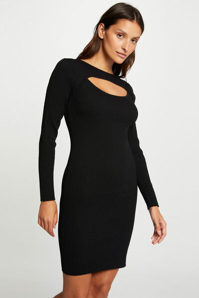 Robe pull ajustée à ouverture noir femme