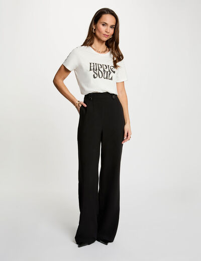Pantalon large taille haute noir femme