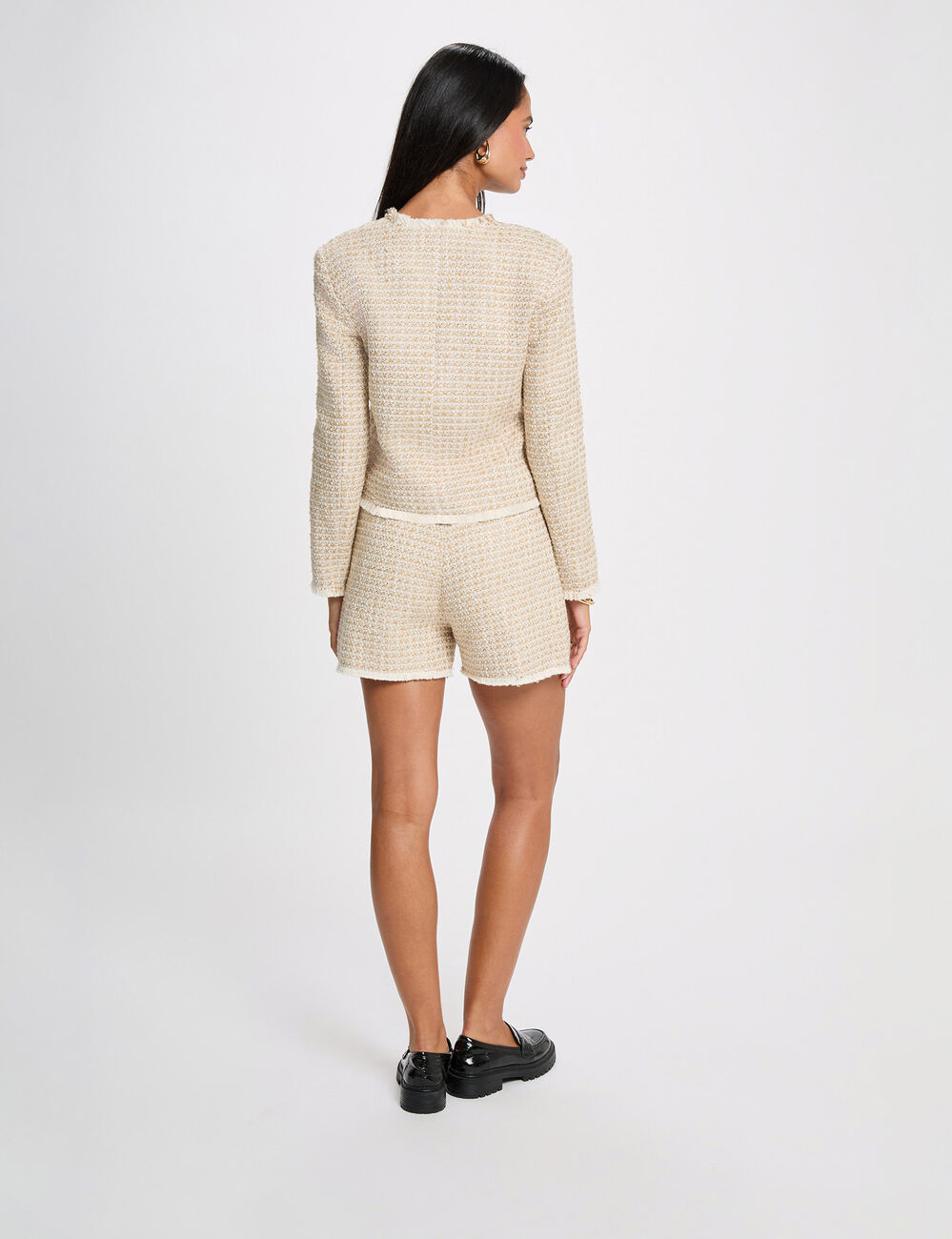 Short tweed taille haute multicolore femme