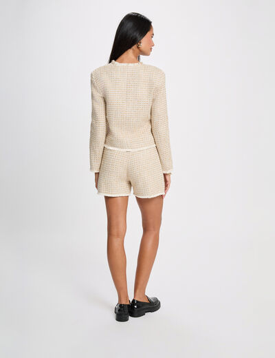 Short tweed taille haute multicolore femme