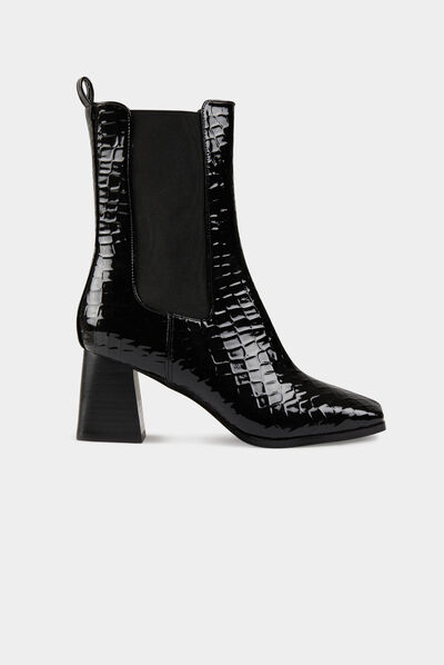 Bottines vernies croco à talons noir femme