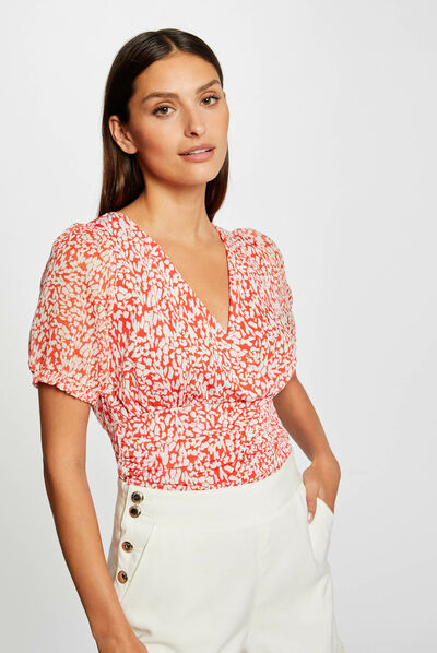 T-shirt manches courtes imprimé abstrait orange femme