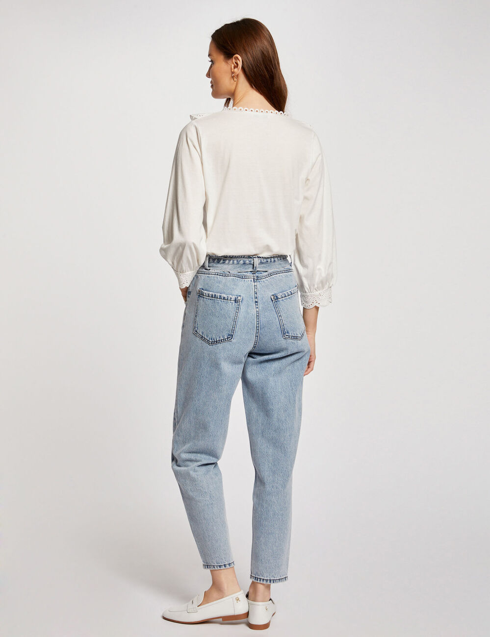 T-shirt manches 3/4 broderie ecru femme