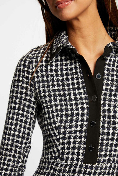 Robes manches 3/4 boutonnée à l'avant marine femme
