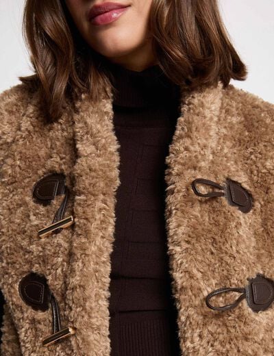 Gilet sans manches col ch&acirc;le marron femme