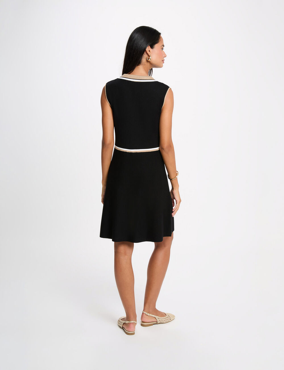 Robe tricot col &agrave; revers noir femme