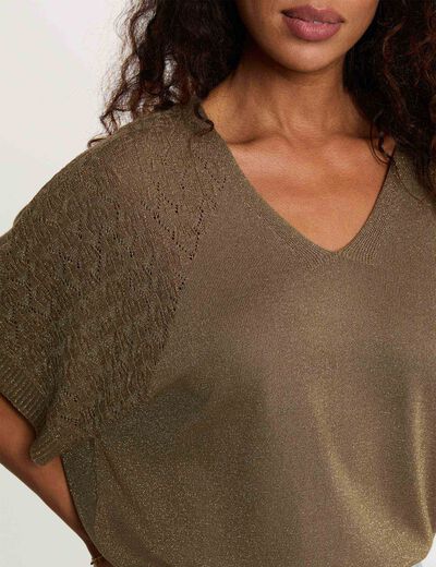 Pull oversize col v vert kaki femme