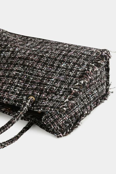 Sac cabas rectangulaire avec franges noir femme