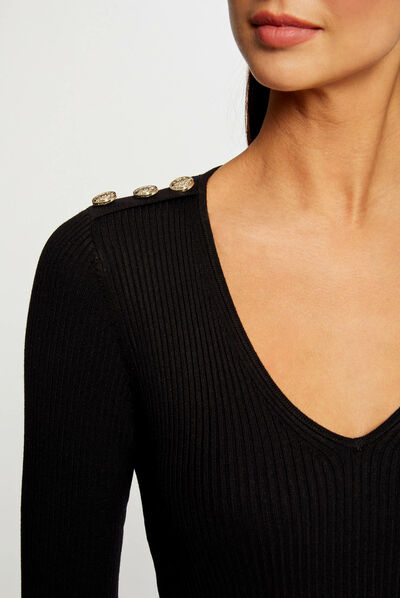 Pull manches longues avec boutons noir femme