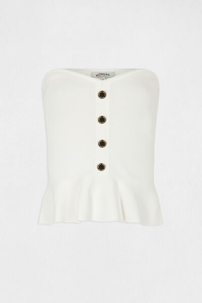 Débardeur pull bustier avec boutons ecru femme