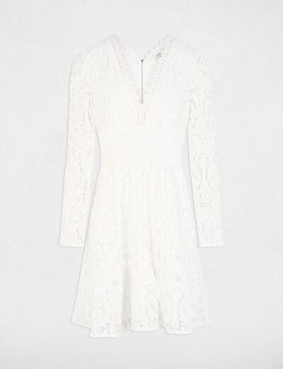 Robe courte &eacute;vas&eacute;e dentelle blanc femme
