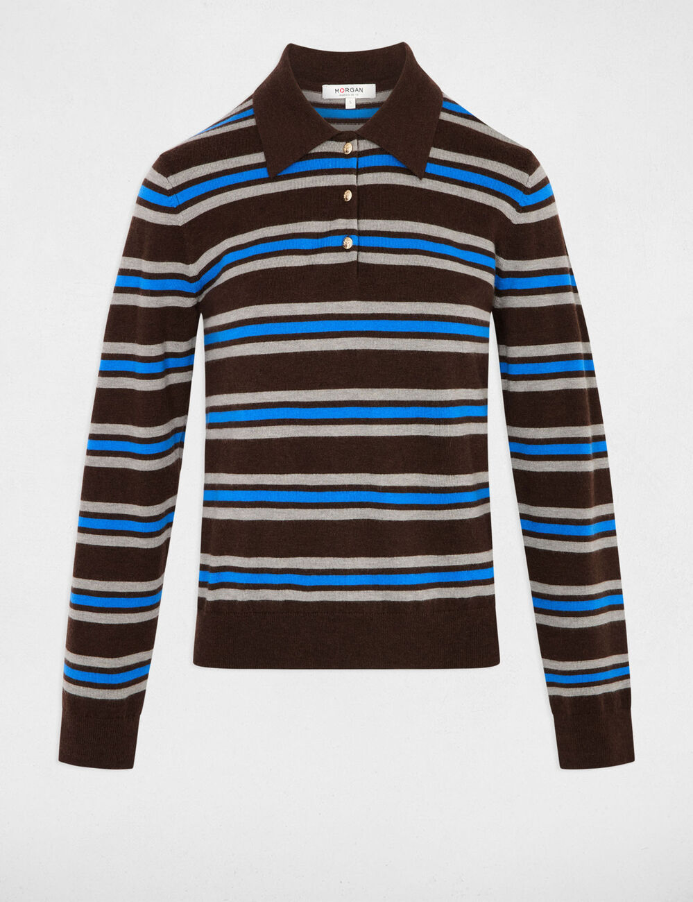 Pull col &agrave; revers marron fonc&eacute; femme
