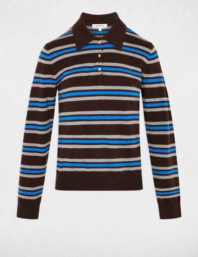 Pull col &agrave; revers marron fonc&eacute; femme