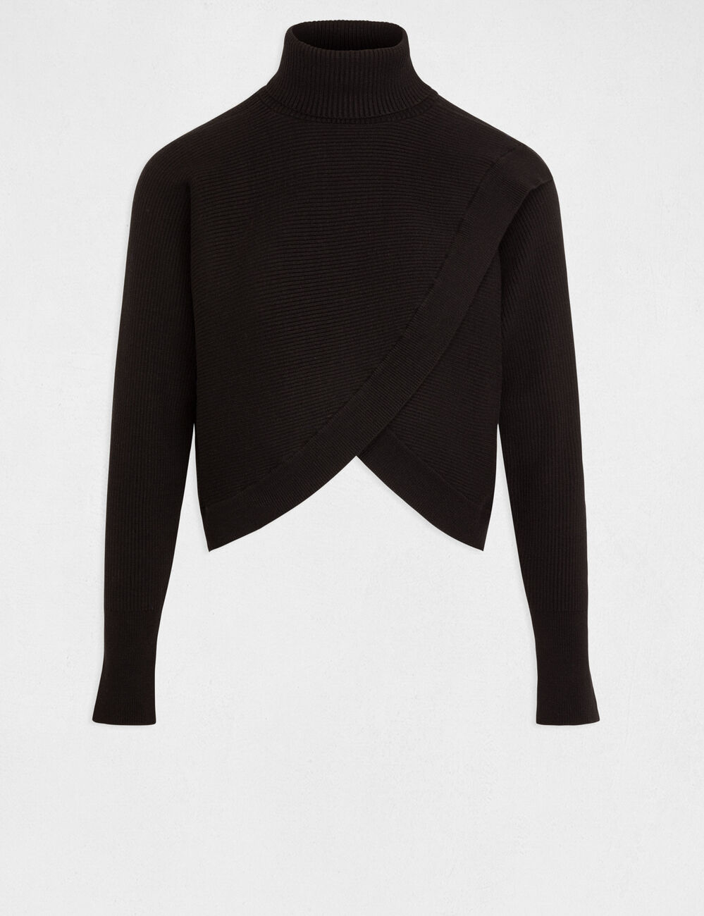 Pull manches longues effet crois&eacute; noir femme