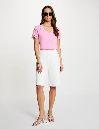 Short large taille haute blanc femme