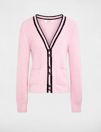 Gilet droit col v rose femme