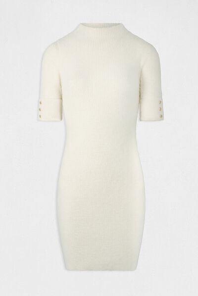 Robe pull ajustée manches courtes ivoire femme
