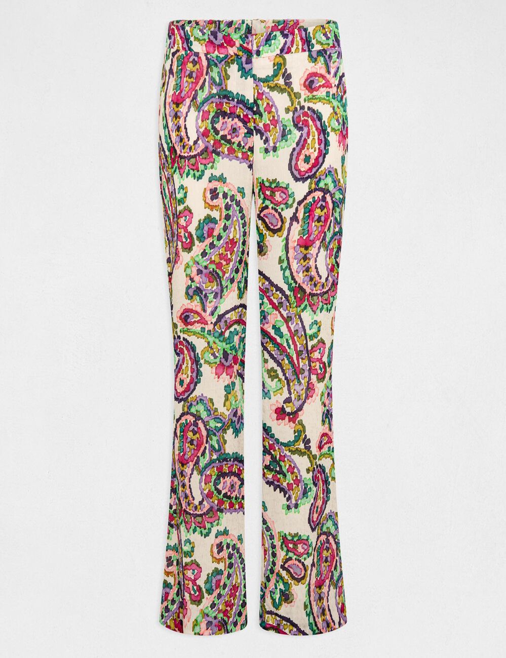 Pantalon droit fluide imprim&eacute; cachemire multico femme