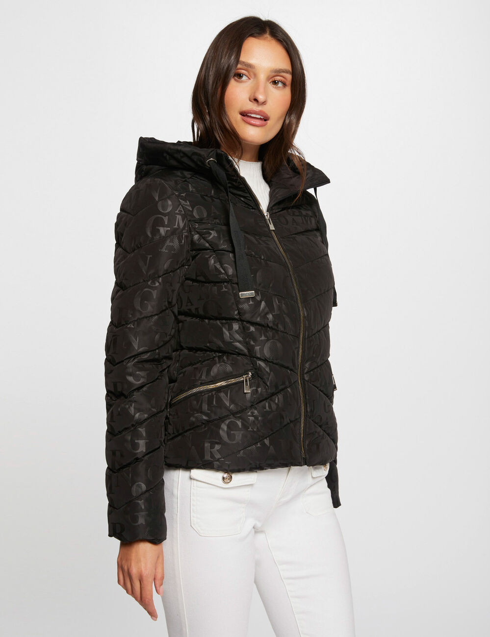 Doudoune imprim&eacute; monogramme noir femme