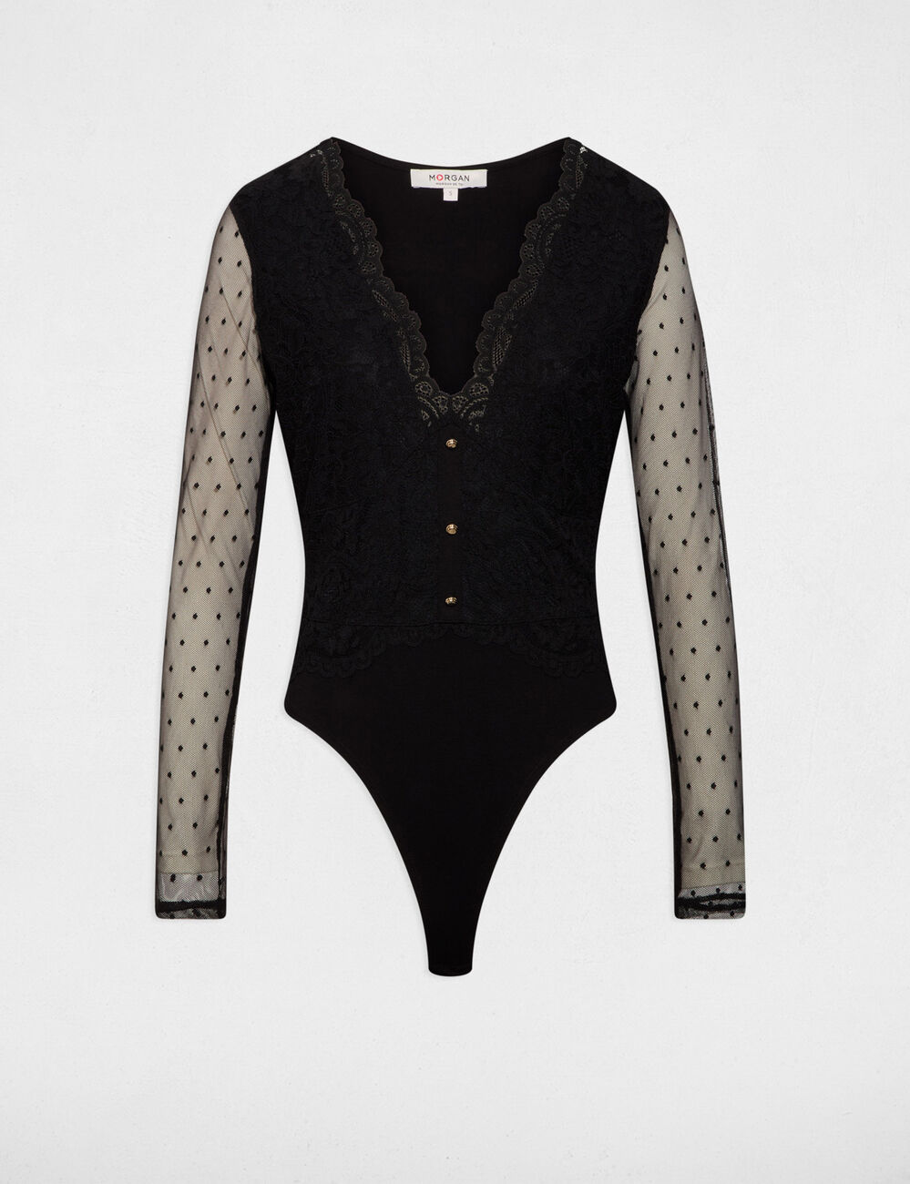 Body dentelle col v noir femme