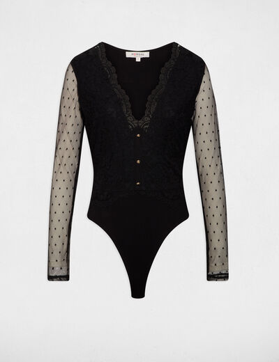 Body dentelle col v noir femme