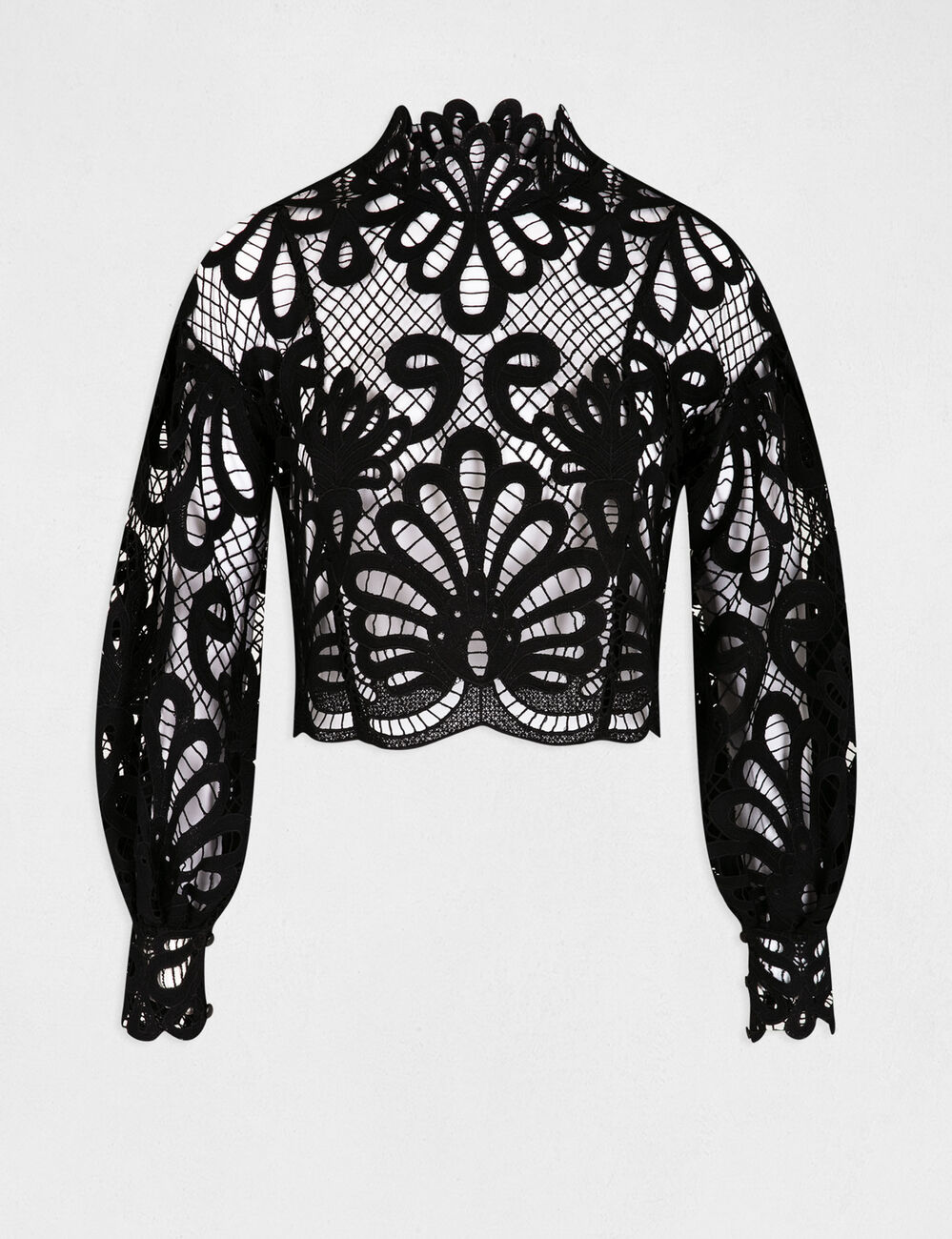 Blouse manches longues en dentelle noir femme