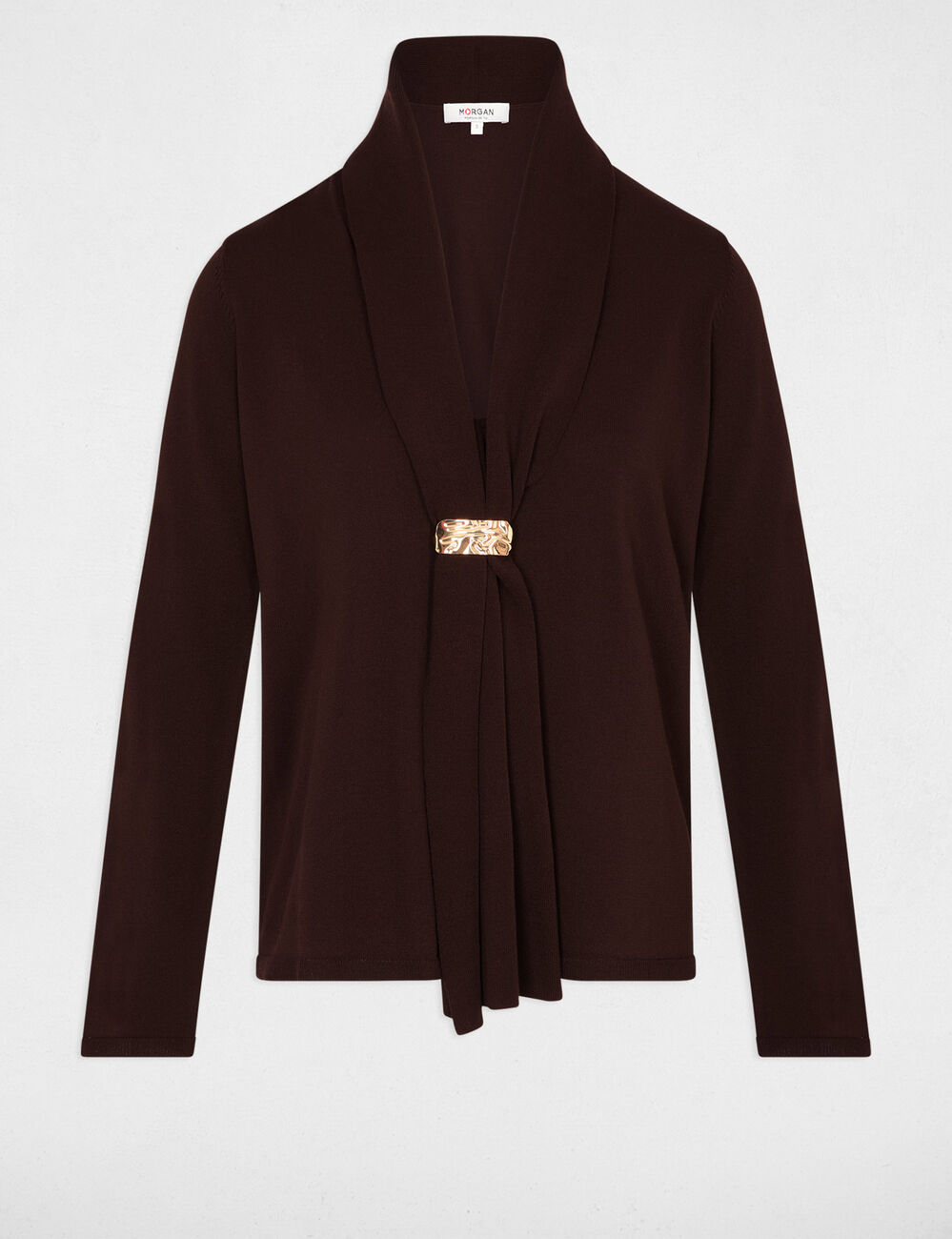 Pull col ch&acirc;le marron fonc&eacute; femme