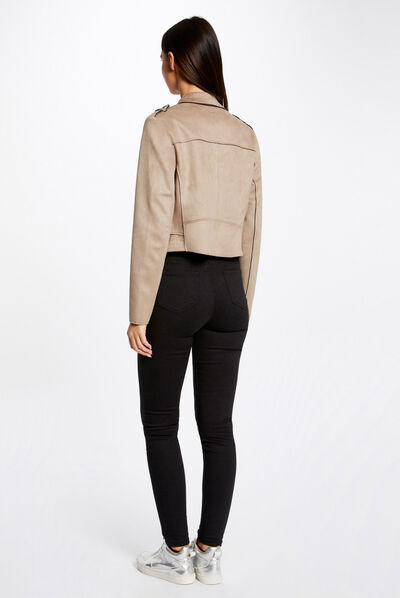 Blouson droit aspect suédine beige clair femme