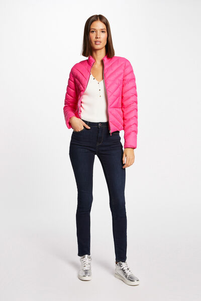Doudoune droite zippée fuchsia femme