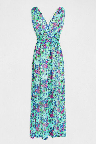 Robe longue droite imprimé floral multico femme