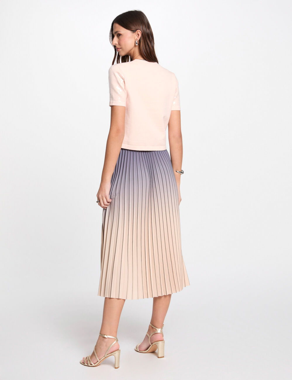 Jupe longue pliss&eacute;e rose clair femme