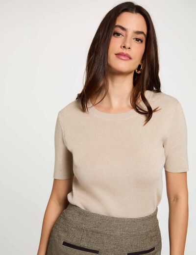 Pull col rond beige femme
